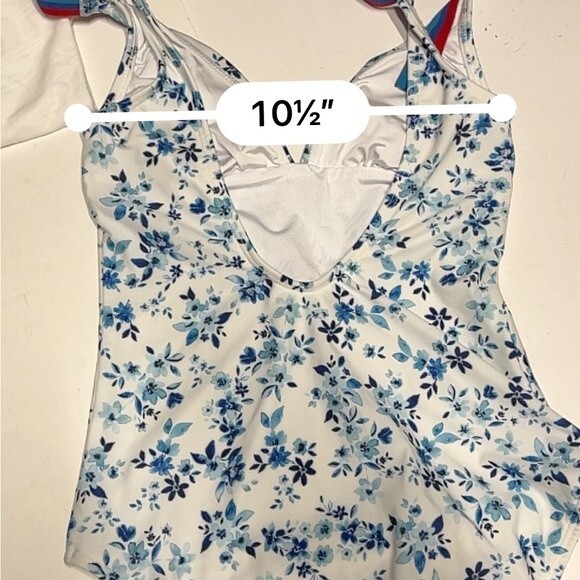 Shoshanna Floral Deep V Tie Strap One Piece Swimsuit White Blue 0 - Picture 11 of 15
